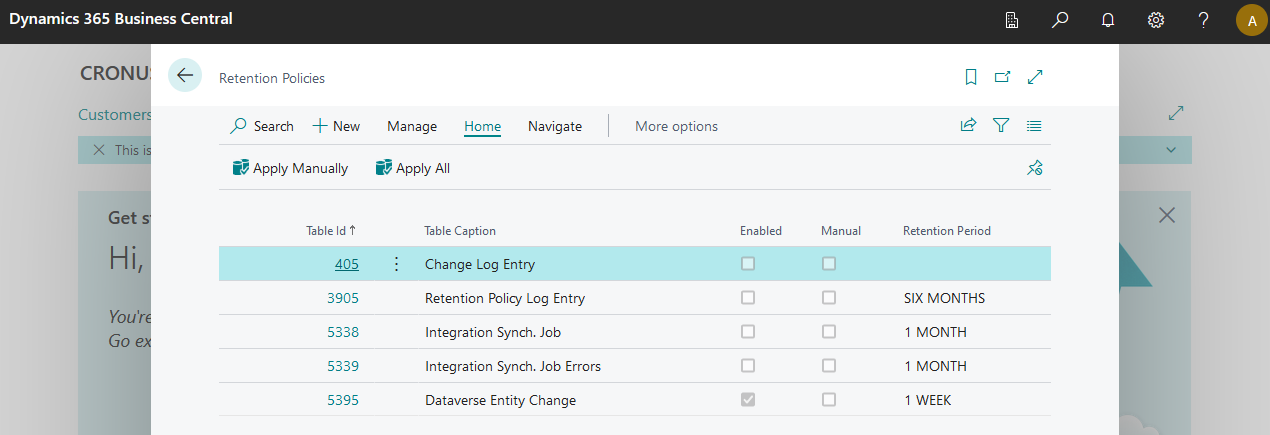 Retention policies list page