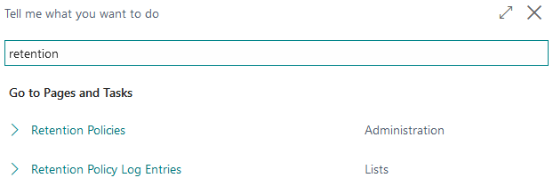 Search for retention policy via tell me